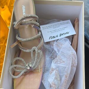 Public Desire Pink Crystal Bow Heels with Rhinestone Straps